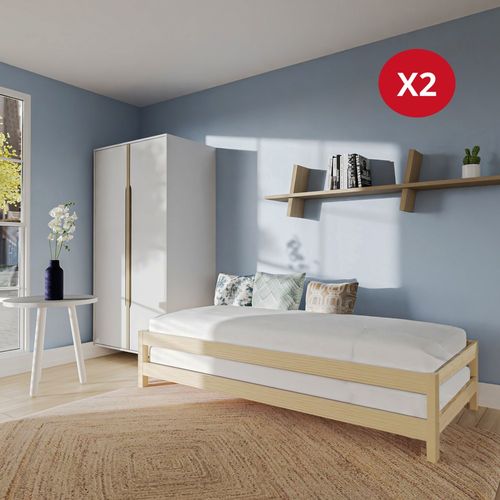 Lit Empilable 1 Place 80x200cm 2 Sommiers Inclus Bois Clair