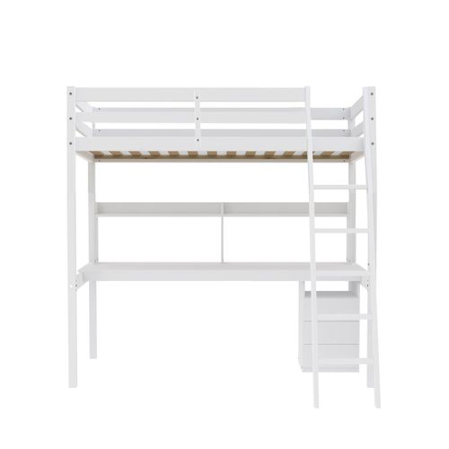 Lit Mezzanine 140x190cm Blanc Sala Avec Bureau Et Commode Incl. Sommier Et Échelle