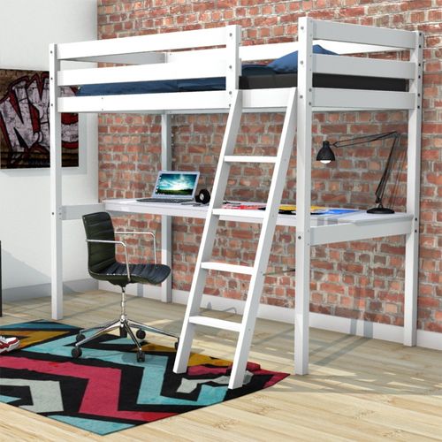 Lit Mezzanine 90x190cm Blanc Aspi Avec Bureau Incl. Sommier Et Échelle