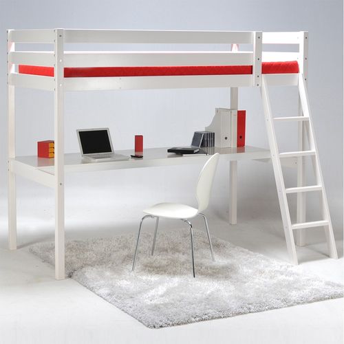 Lit Mezzanine 90x190cm Blanc Aspi Avec Bureau Incl. Sommier Et Échelle