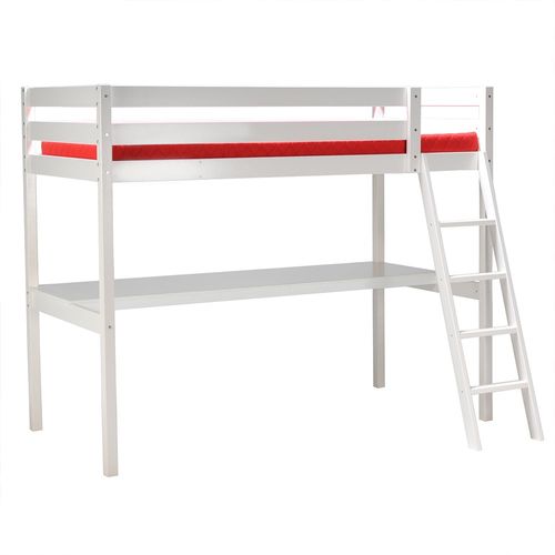 Lit Mezzanine 90x190cm Blanc Aspi Avec Bureau Incl. Sommier Et Échelle