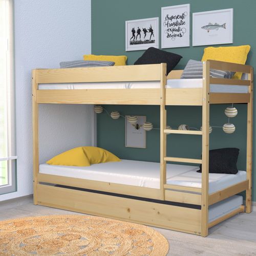 Lit Superposé Et 1 Lit Tiroir 90x190 Will Bois Naturel Incl. Sommier