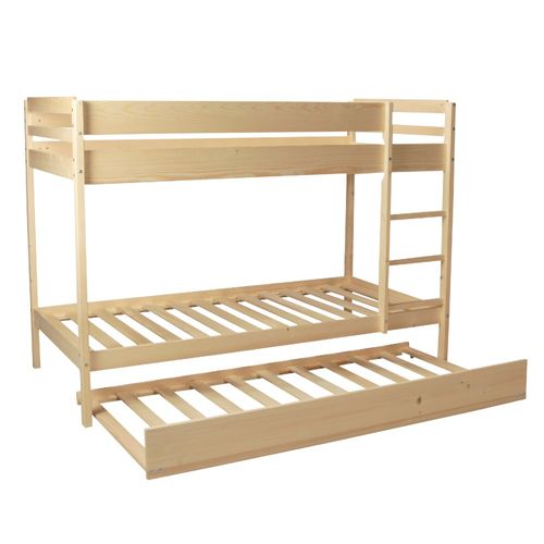 Lit Superposé Et 1 Lit Tiroir 90x190 Will Bois Naturel Incl. Sommier