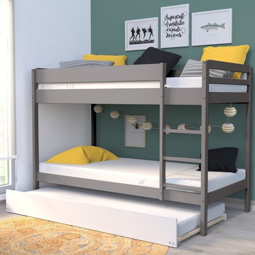 Lit Superposé Et 1 Lit Tiroir 90x190 Will Gris Incl. Sommier