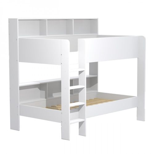 Lit Superposé 90x190 Liva Blanc Incl. 2 Sommiers Et Étagères De Rangement