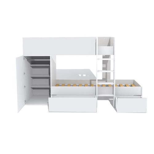 Lit Superposé 90x190 Avec Armoire Et Tiroirs Tweel Blanc Incl. 2 Sommiers