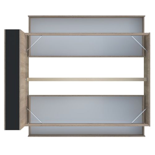 Lit 2 Places 140x190cm Noir Et Chêne Rogo Inclus Sommier Et Tete De Lit Avec Étageres Et 2 Tiroirs