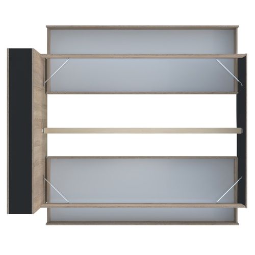 Lit 2 Places 160x200cm Noir Et Chêne Rogo Inclus Sommier Et Tete De Lit Avec Étageres Et 2 Tiroirs