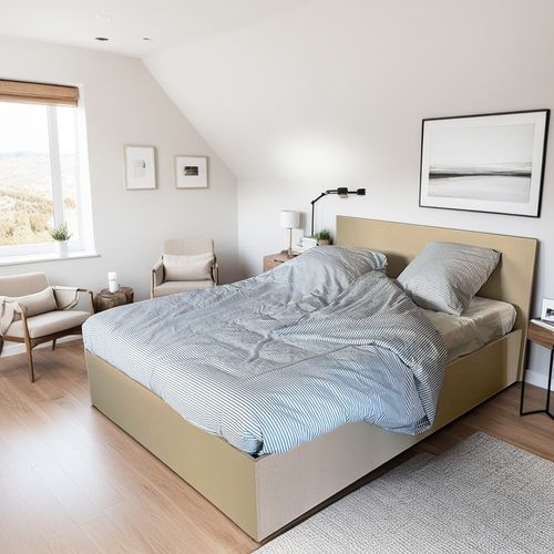 Lit Coffre 2 Places 140x190cm Tissu  Beige Avec Sommier Maro