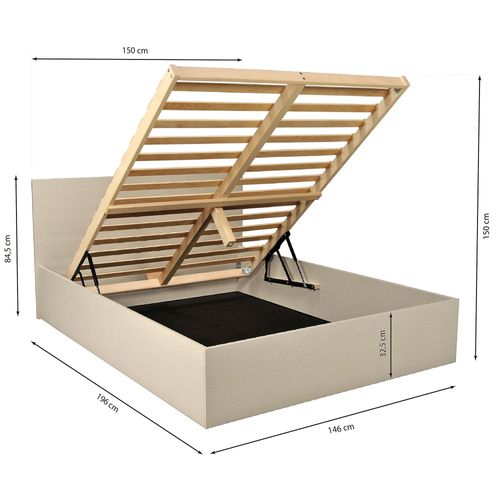 Lit Coffre 2 Places 140x190cm Tissu  Beige Avec Sommier Maro