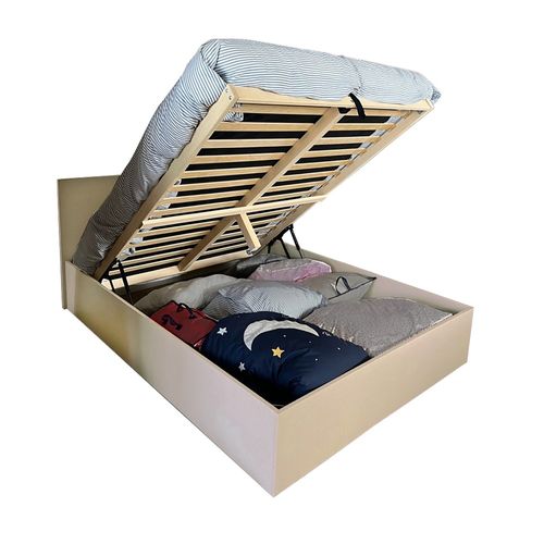 Lit Coffre 2 Places 140x190cm Tissu  Beige Avec Sommier Maro