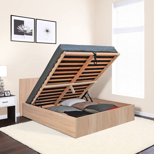 Lit Coffre 2 Places 140x190cm Couleur Chêne Avec Sommier Maro