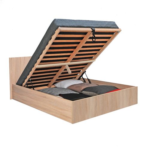 Lit Coffre 2 Places 140x190cm Couleur Chêne Avec Sommier Maro