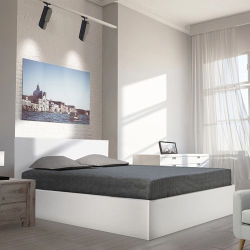 Lit Coffre 2 Places 160x200cm Blanc Avec Sommier Maro