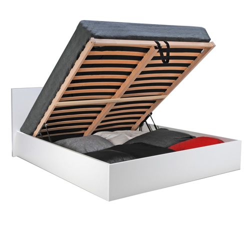 Lit Coffre 2 Places 160x200cm Blanc Avec Sommier Maro