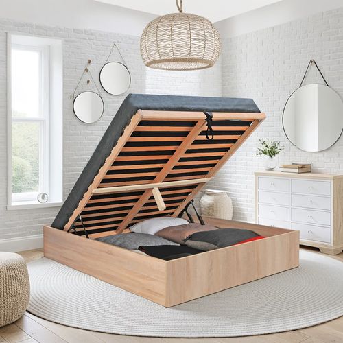 Lit Coffre 2 Places 140x190cm Couleur Chêne Avec Sommier Bilyba