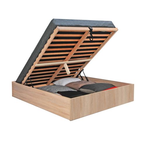 Lit Coffre 2 Places 140x190cm Couleur Chêne Avec Sommier Bilyba