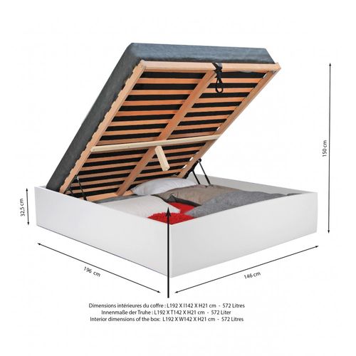 Lit Coffre 2 Places 140x190cm Couleur Blanc Avec Sommier Bilyba