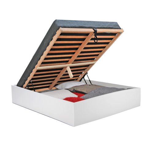 Lit Coffre 2 Places 140x190cm Couleur Blanc Avec Sommier Bilyba