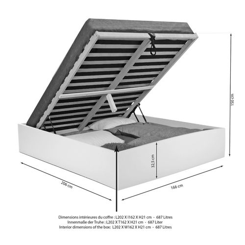 Lit Coffre 2 Places 160x200cm Couleur Chêne Avec Sommier Bilyba