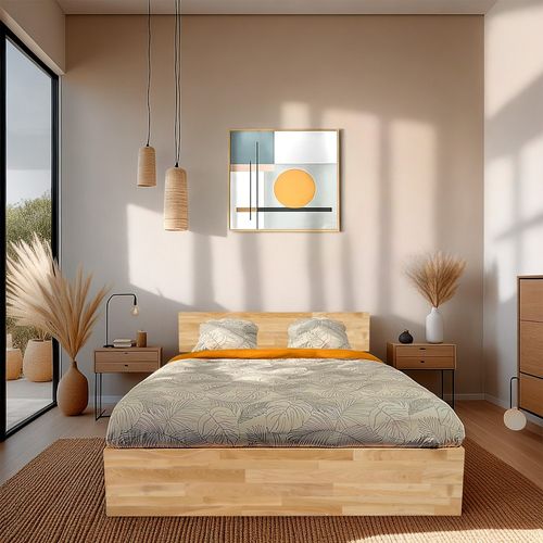 Lit Coffre 2 Places 140x200cm Chêne Massif Huilé Avec Sommier Mali