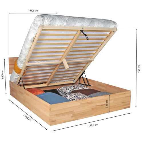 Lit Coffre 2 Places 140x200cm Hêtre Massif Huilé Avec Sommier Mali