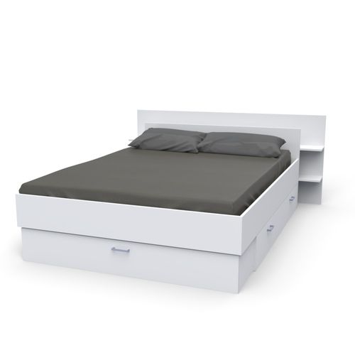Lit 2 Places 140x190cm Blanc Sand Inclus Sommier Et Tete De Lit Et 2 Tiroirs