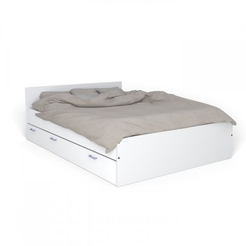 Lit 2 Places 160x200cm Blanc Tido Inclus Sommier, 1 Chevet Et 1  Tiroir Pour Rangement