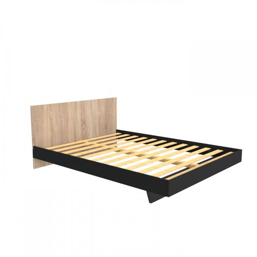 Lit 2 Places 140x190cm Noir Et Chêne Lifa Inclus Sommier Et Tête De Lit