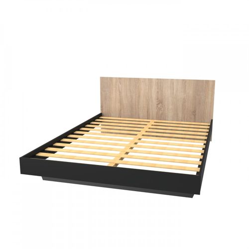Lit 2 Places 140x190cm Noir Et Chêne Lifa Inclus Sommier Et Tête De Lit