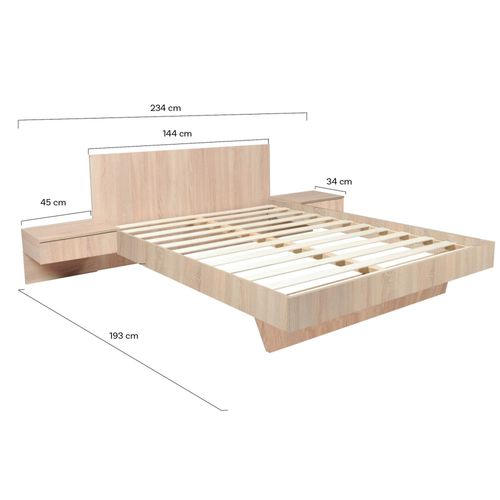 Lit 2 Places 140x190cm Couleur Chêne Cail Inclus Sommier Et 2 Chevets