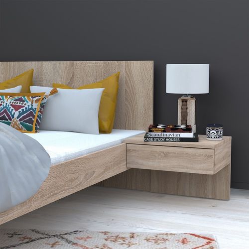 Lit 2 Places 140x190cm Couleur Chêne Cail Inclus Sommier Et 2 Chevets