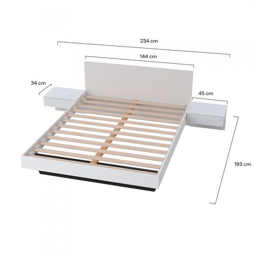 Lit 2 Places 140x190cm Blanc Cail Inclus Sommier Et 2 Chevets