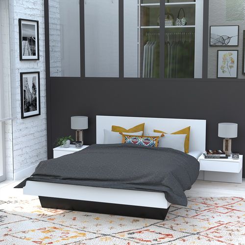 Lit 2 Places 140x190cm Blanc Cail Inclus Sommier Et 2 Chevets