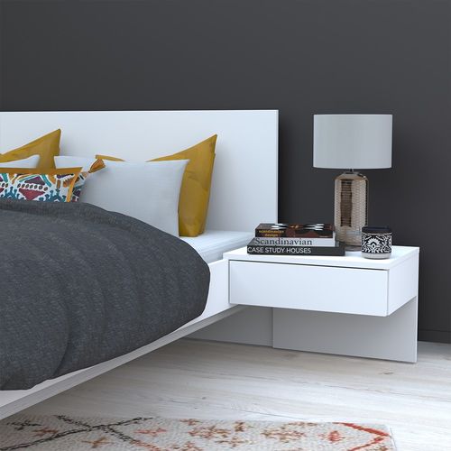 Lit 2 Places 140x190cm Blanc Cail Inclus Sommier Et 2 Chevets