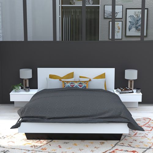 Lit 2 Places 140x190cm Blanc Cail Inclus Sommier Et 2 Chevets