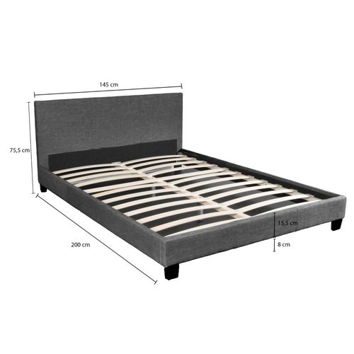 Lit 2 Places 140x190cm Tissu Gris Foncé Avec Sommier Dusin