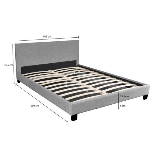 Lit 2 Places 140x190cm Tissu Gris Clair Avec Sommier Dusin