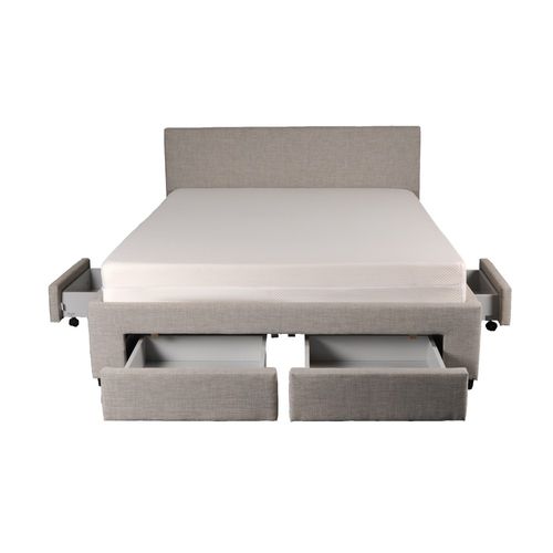 Lit 2 Places 140x190cm Tissu Gris Clair Lougne Inclus Sommier Et 4 Tiroirs