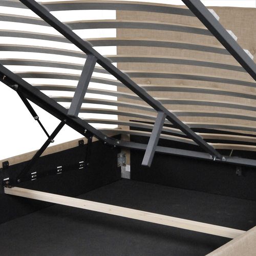 Lit Coffre 2 Places 140x190cm Tissu Beige Avec Sommier Pama