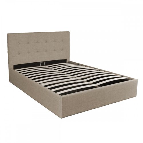 Lit Coffre 2 Places 140x190cm Tissu Beige Avec Sommier Pama