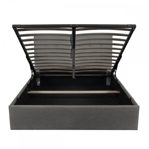 Lit Coffre 2 Places 140x190cm Tissu Gris Foncé Avec Sommier Pama