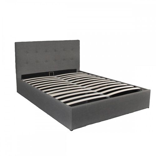 Lit Coffre 2 Places 140x190cm Tissu Gris Foncé Avec Sommier Pama