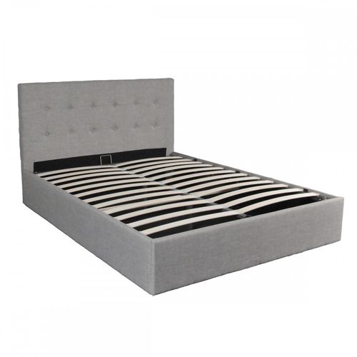 Lit Coffre 2 Places 140x190cm Tissu Gris Clair Avec Sommier Pama