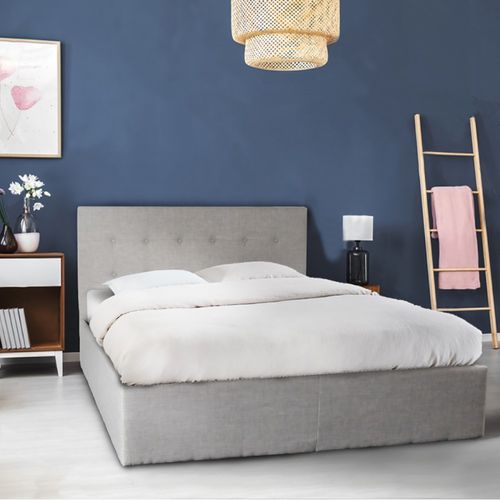 Lit Coffre 2 Places 140x190cm Tissu Gris Clair Avec Sommier Pama