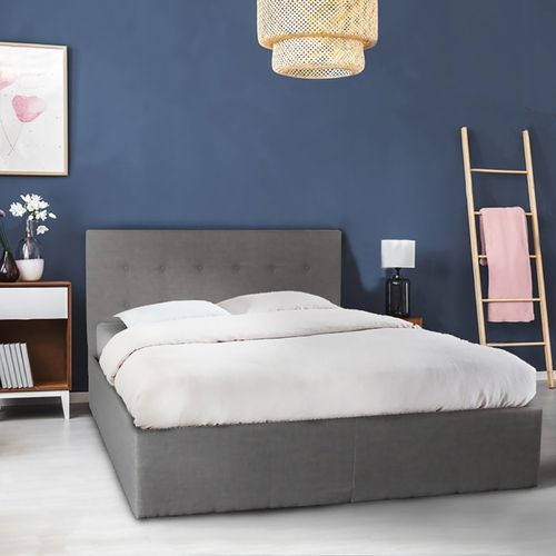Lit Coffre 2 Places 160x200cm Tissu Gris Foncé Avec Sommier Pama