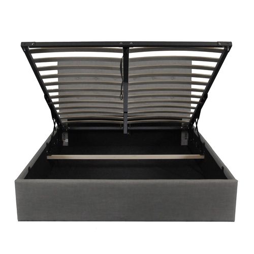 Lit Coffre 2 Places 160x200cm Tissu Gris Foncé Avec Sommier Pama