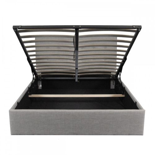 Lit Coffre 2 Places 160x200cm Tissu Gris Clair Avec Sommier Pama