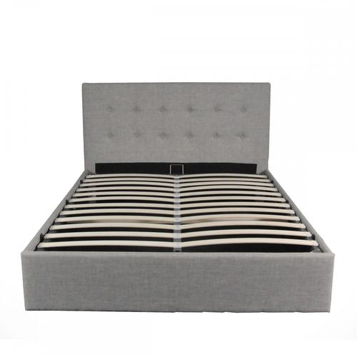 Lit Coffre 2 Places 160x200cm Tissu Gris Clair Avec Sommier Pama