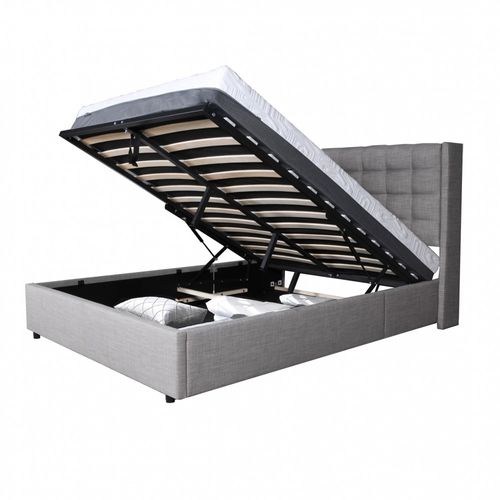 Lit Coffre 2 Places 160x200cm Tissu Gris Clair Avec Sommier Walle